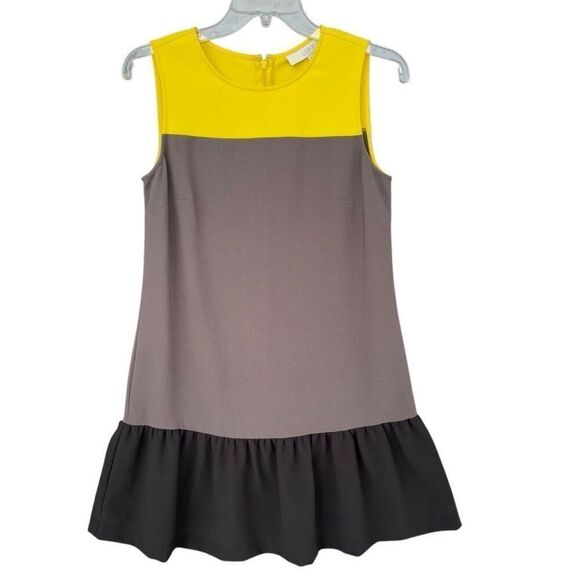 LOFT Yellow Gray Black ClorBlock Layered Mini Shift Dress Sleeveless Women Sz 2 - Picture 1 of 9